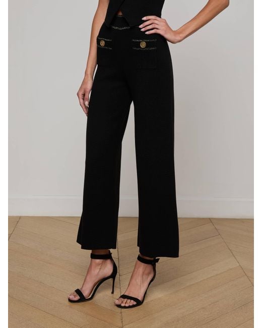 Pantalon Large En Maille Madrid, Noir/Doré L'Agence en coloris Black