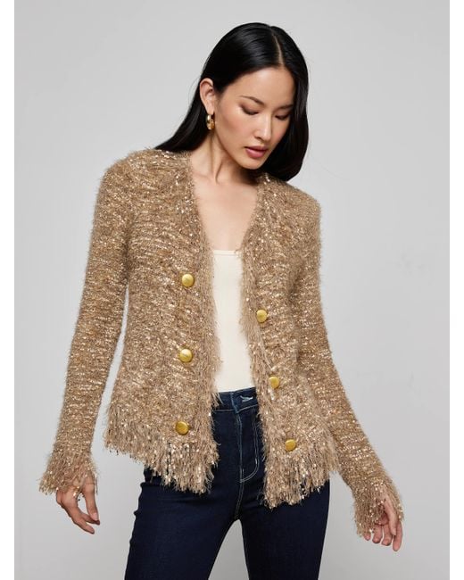 Blazer Cardigan À Franges Azure, Chiné/Doré L'Agence en coloris Natural