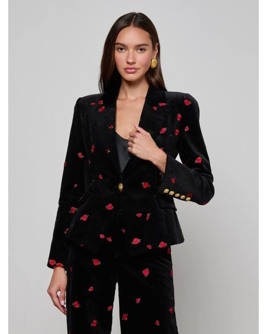 Blazer En Velours Kaisley, Noir Avec Roses Rouges Brodées L'Agence en coloris Black