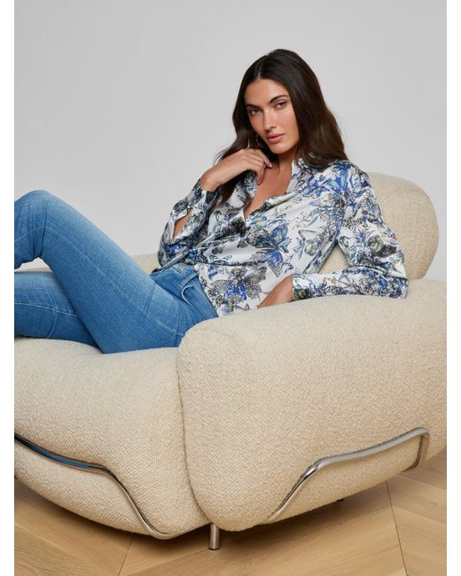 L'Agence Blue Tyler Silk Blouse Top