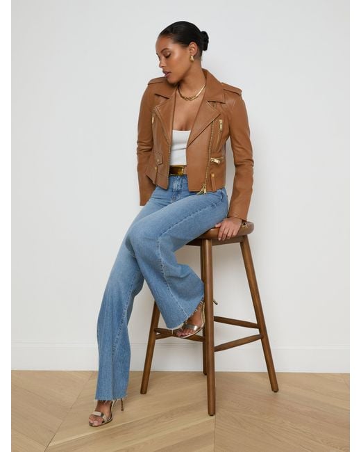 L'Agence Blue Blakely Leather Biker Jacket