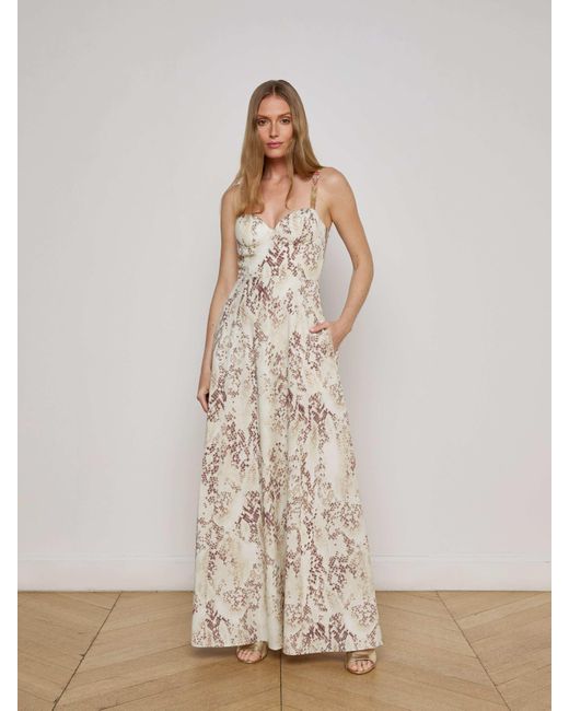 L'Agence Natural Sutton Beaded Strap Maxi Dress