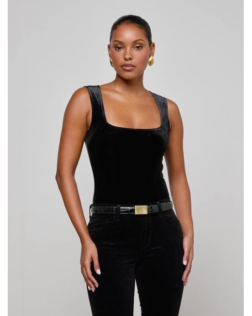 L'Agence Black Molly Velvet Bodysuit