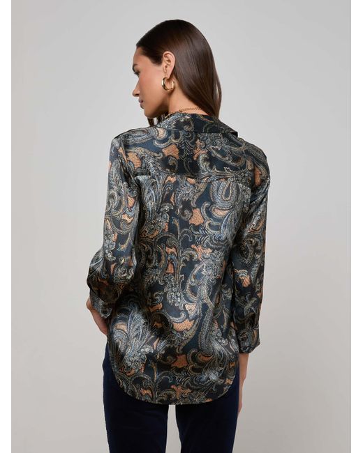 Chemisier En Soie Dani, Bleu Nuit À Motif Cachemire Multicolore L'Agence en coloris Gray