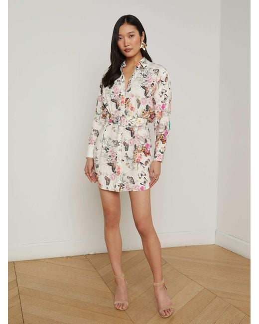 L'Agence Multicolor Demie Linen-Blend Shirt Dress
