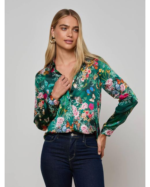 L'Agence Blue Tyler Silk Blouse Top