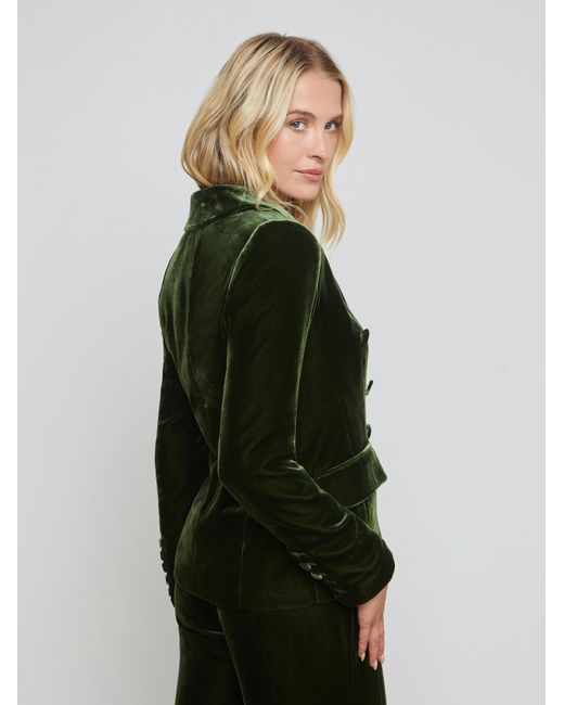 L'Agence Green Double-Breasted Velvet Blazer Jacket