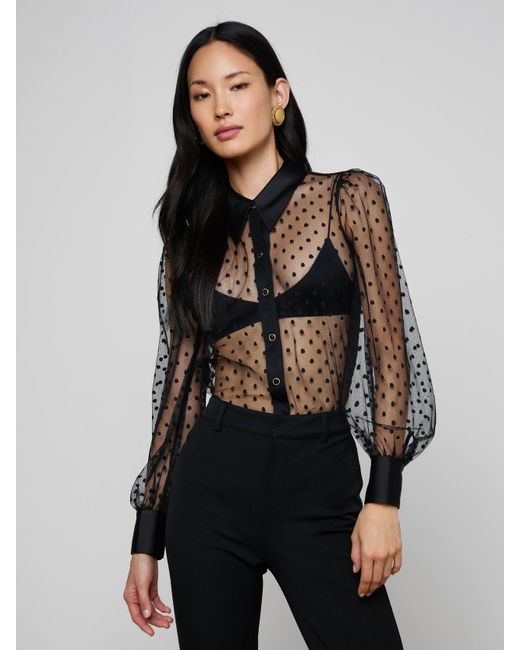 L'Agence Black Sophie Long-Sleeved Blouse Top