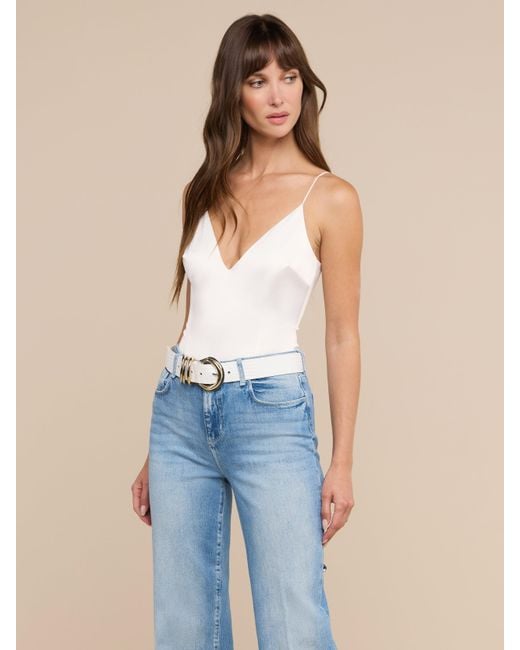 L'Agence White Dara Stretch Satin Bodysuit