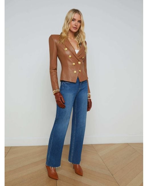 L'Agence Blue Bethany Leather Blazer