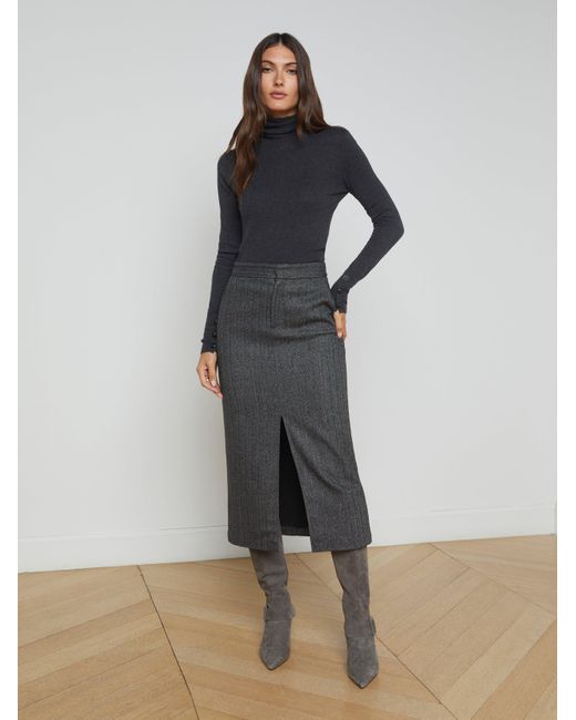 L'Agence Multicolor Madonna Pinstriped Midi Skirt
