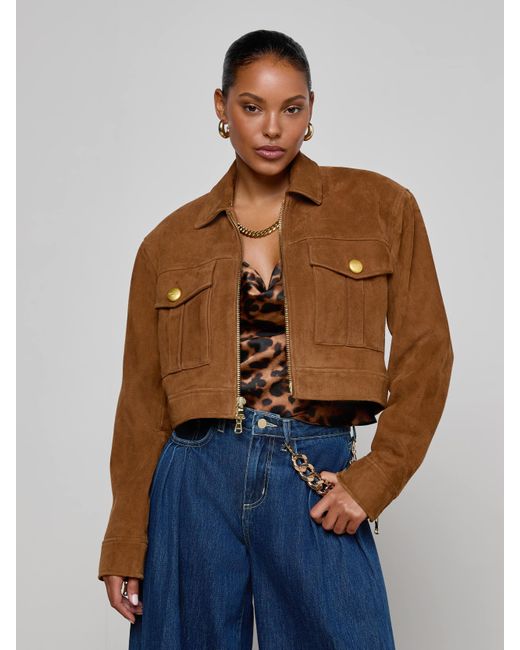 L'Agence Blue Micah Oversized Suede Jacket