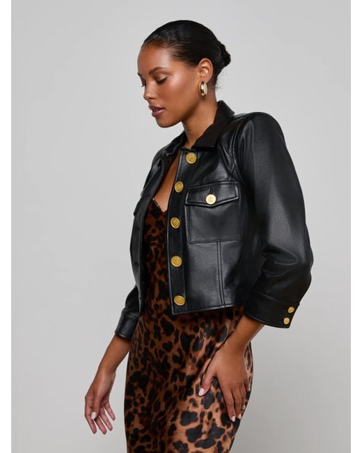 L'Agence Multicolor Kumi Cropped Leather Jacket