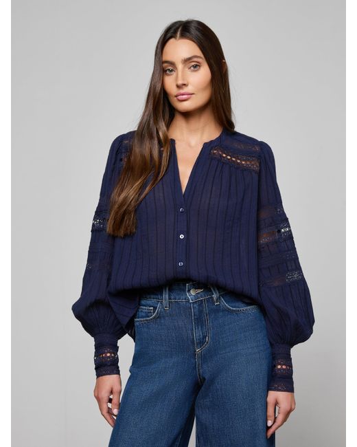 L'Agence Blue Kiera Blouse Top