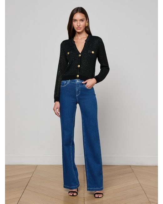 L'Agence Blue Blanca Sequin Cardigan