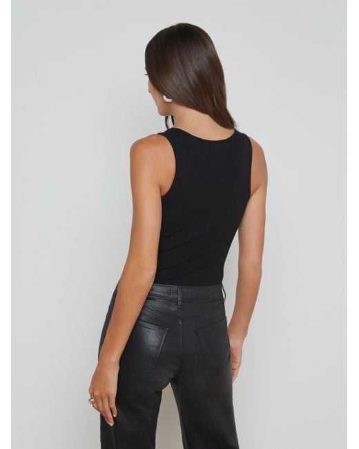 L'Agence Black Ribbed Knit Scoopneck Tank Top
