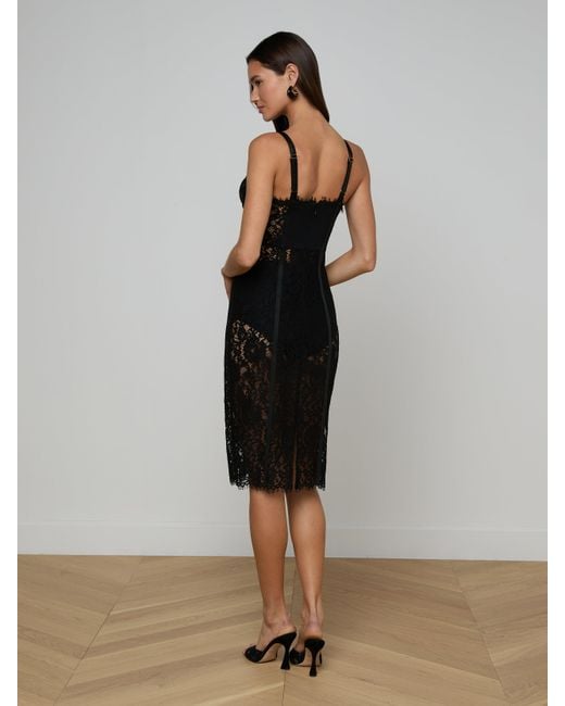 L'Agence Black Jennifer Lace Midi Dress