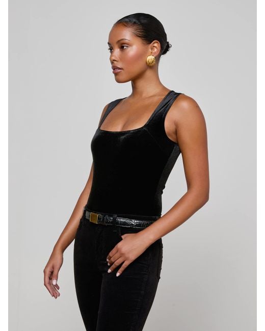 L'Agence Black Molly Velvet Bodysuit