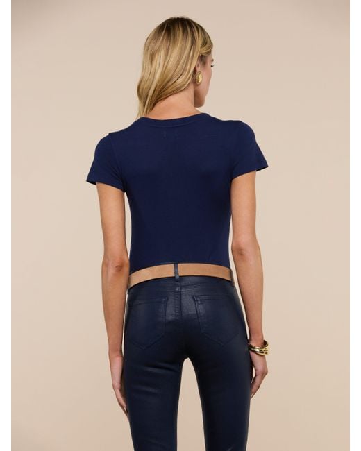 L'Agence Blue Becca Cotton V-neck Tee