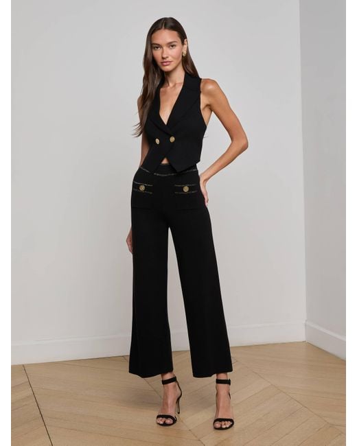 Pantalon Large En Maille Madrid, Noir/Doré L'Agence en coloris Black