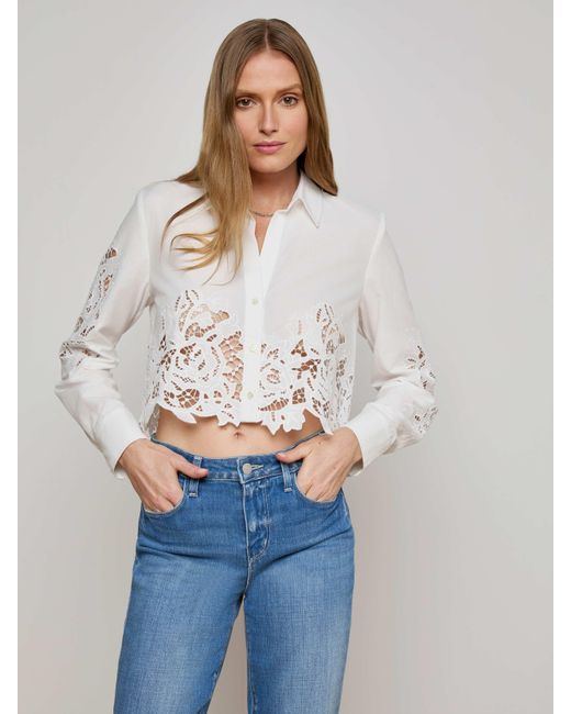 L'Agence White 'Agence Seychelle Cropped Eyelet Blouse Top