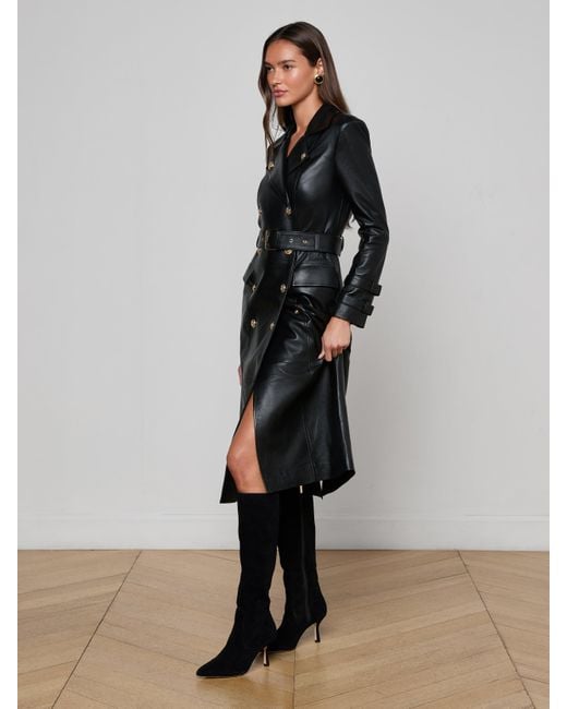 L'Agence Black Celina Leather Trench Coat