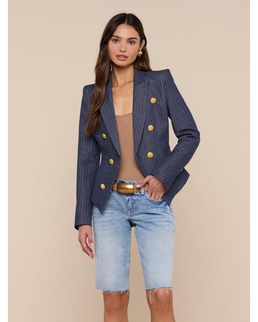 L'Agence Blue Solar Pinstriped Blazer