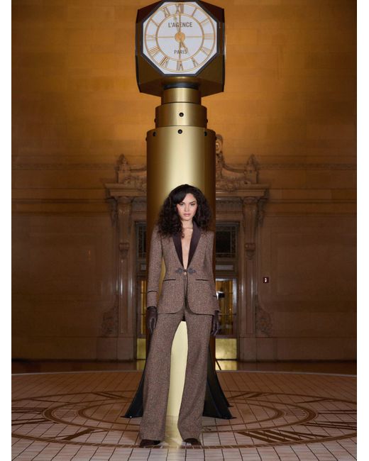 Pantalon Droit Livvy, Motif Chevrons Marron L'Agence en coloris Natural