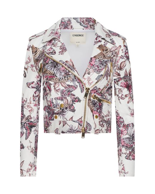 Blouson En Cuir Blakely, Blanc À Imprimé Jungle Papillons Coloré L'Agence en coloris Multicolor