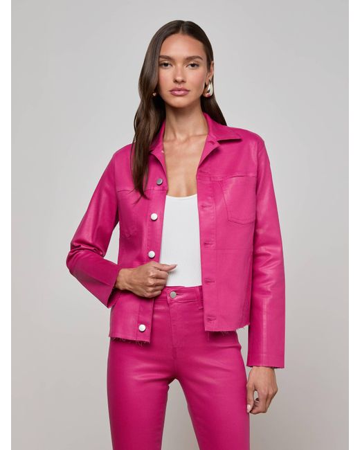 L'Agence Pink Janelle Coated Jean Jacket