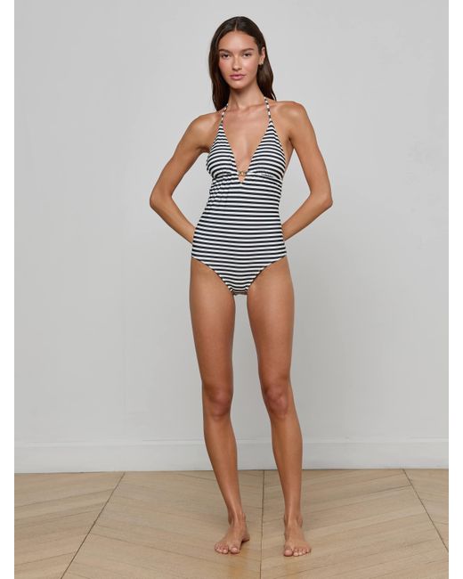 L'Agence Blue Leila Halter One-Piece Swimsuit