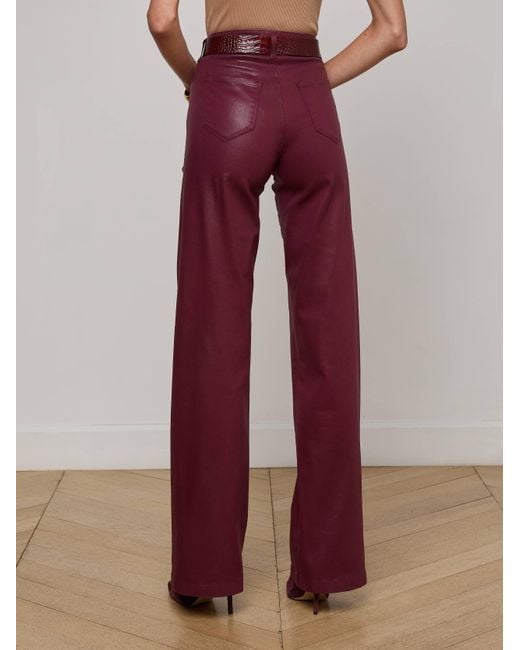 Jean Large En Denim Enduit Clayton, Enduit Bordeaux Foncé L'Agence en coloris Red