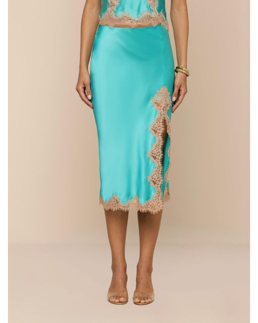 L'Agence Blue Tico Silk Lace Skirt