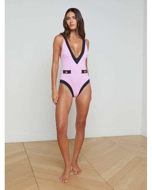 L'Agence Multicolor 'Agence Lisa Plunge One-Piece Swimsuit