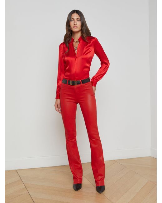 L'Agence Red Leather-Look Coated Straight Jeans