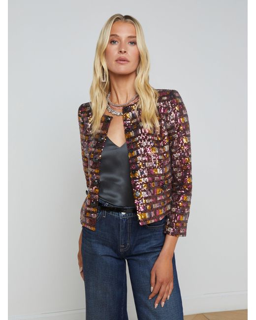 L'Agence Blue Caprina Sequin Jacket