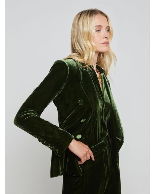 L'Agence Green Double-Breasted Velvet Blazer Jacket