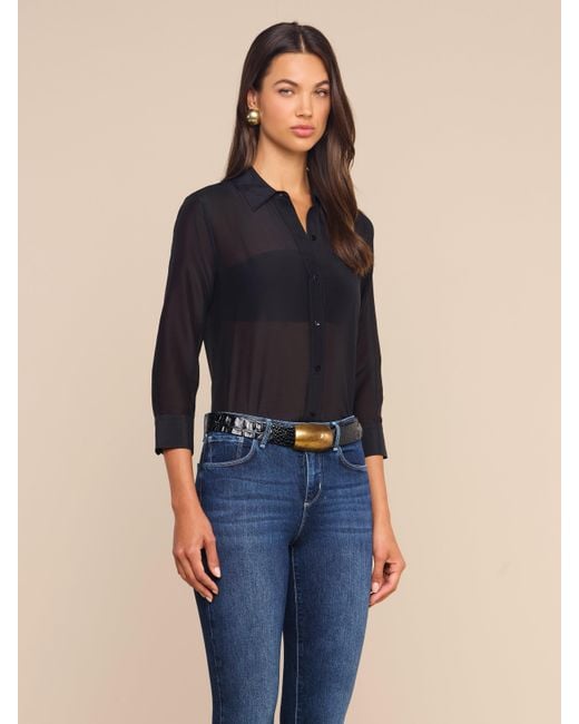 L'Agence Black Dani Cotton-Silk Blouse Top