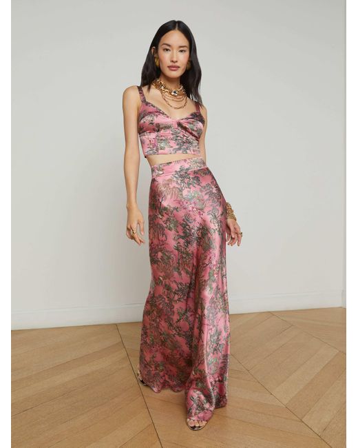 L'Agence Red Ryker Silk Maxi Skirt