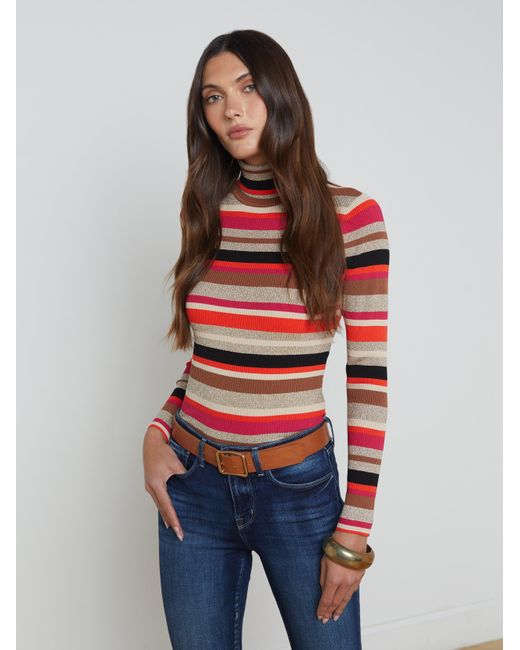 L'Agence Red Olene Striped Turtleneck