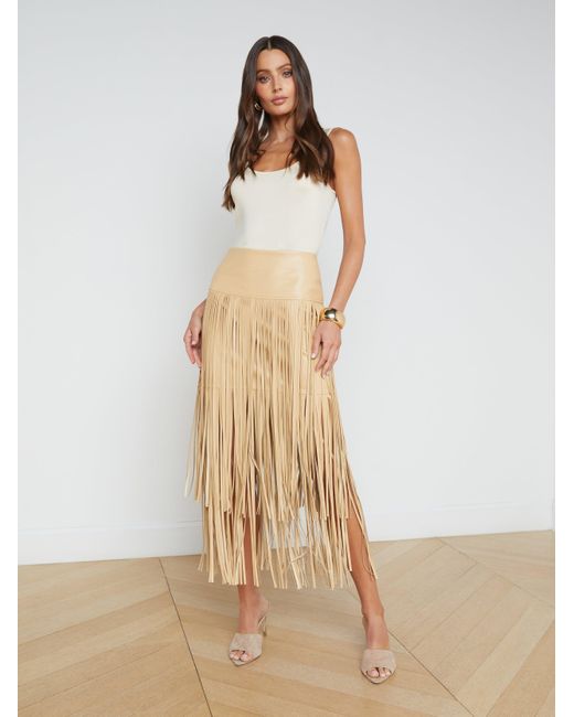 Jupe À Franges En Cuir Végétalien Karolina En L'Agence en coloris Natural