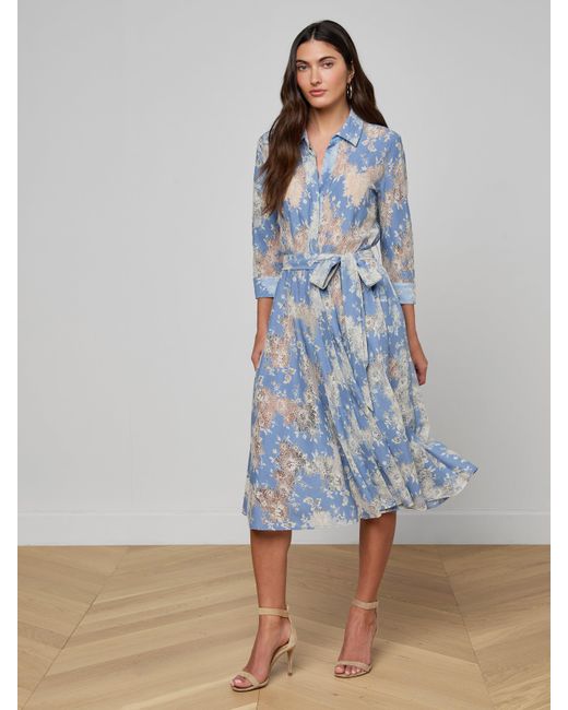 L'Agence Blue Ralphie Lace Midi Dress