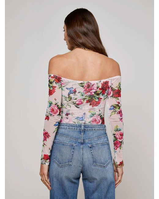 L'Agence Blue Peonie Off-The-Shoulder Bodysuit