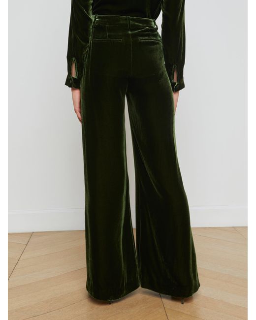 L'Agence Green High-Rise Wide-Leg Velvet Pants