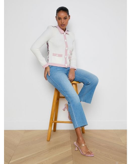 Cardigan Avec Dos En Satin Nomi, Ivoire/Rose/Imprimé Jungle Papillons Coloré L'Agence en coloris White