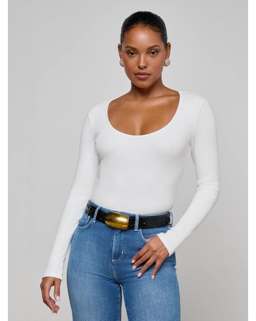 L'Agence White Scarlet Scoopneck T-Shirt