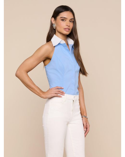 L'Agence Blue 'Agence Rina Poplin Halter Top
