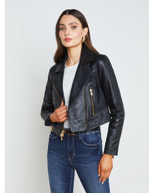 L'Agence Blue Onna Leather Jacket