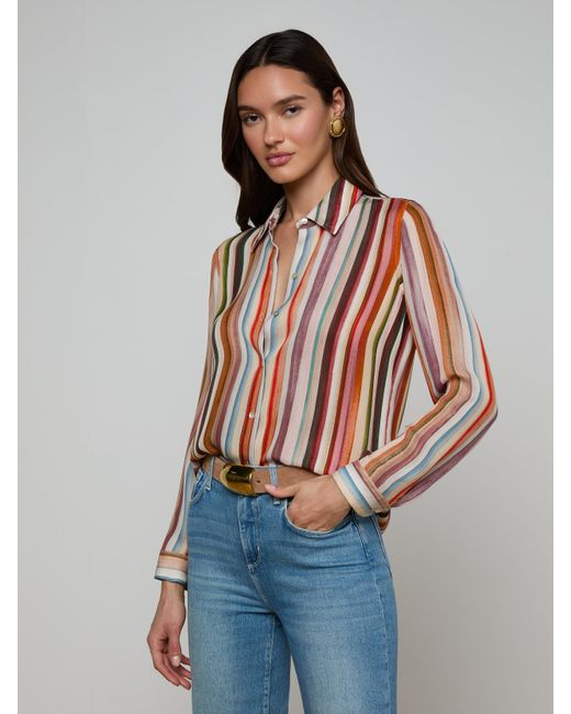 L'Agence Multicolor Nina Silk Blouse Top