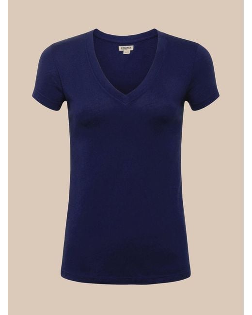 L'Agence Blue Becca Cotton V-neck Tee